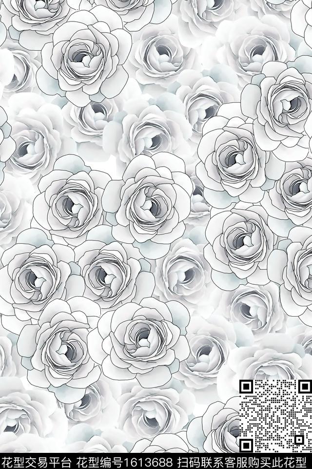 满版散花花卉线条花卉数码印花花型下载（图片编号: 1613688） - 瓦栏（Walan）