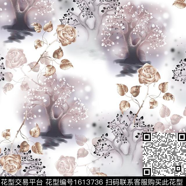 树花卉金属花卉数码印花花型下载（图片编号: 1613736） - 瓦栏（Walan）