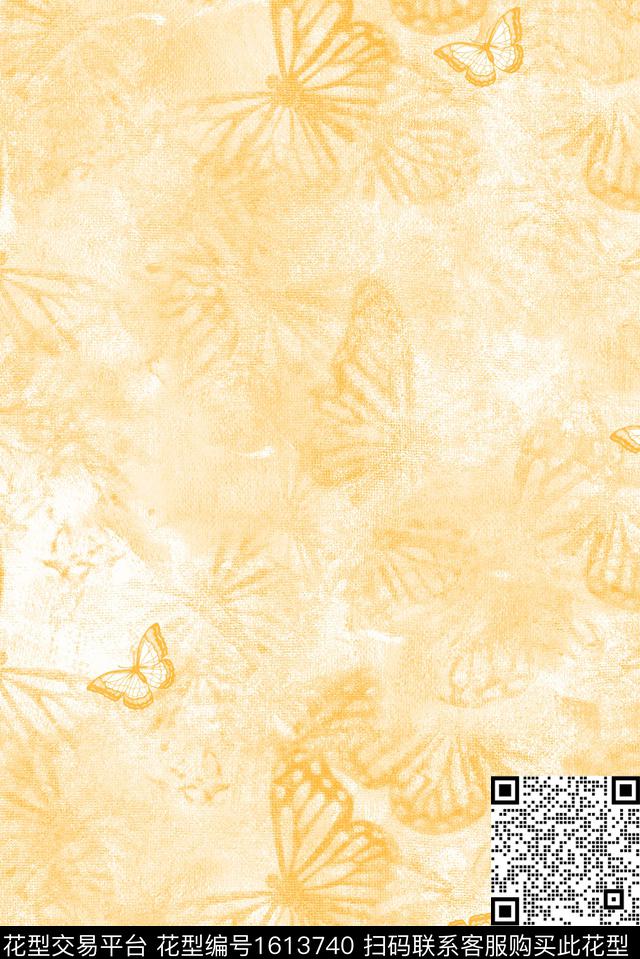 肌理蝴蝶中国风数码印花花型下载（图片编号: 1613740） - 瓦栏（Walan）