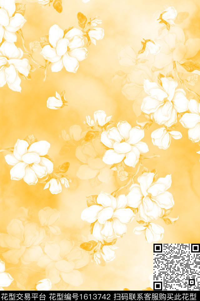 花卉水彩花卉影花数码印花花型下载（图片编号: 1613742） - 瓦栏（Walan）