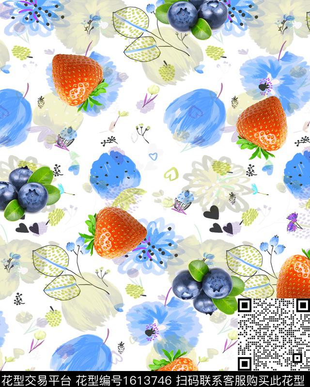 晕染肌理水彩花卉水果数码印花花型下载（图片编号: 1613746） - 瓦栏（Walan）