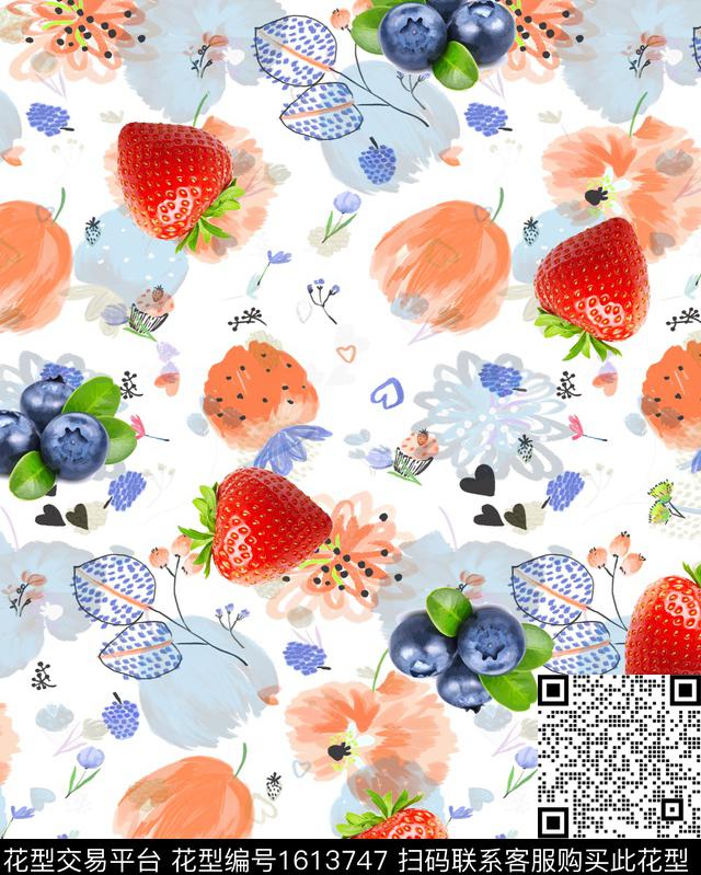 趣味爱心花卉数码印花花型下载（图片编号: 1613747） - 瓦栏（Walan）