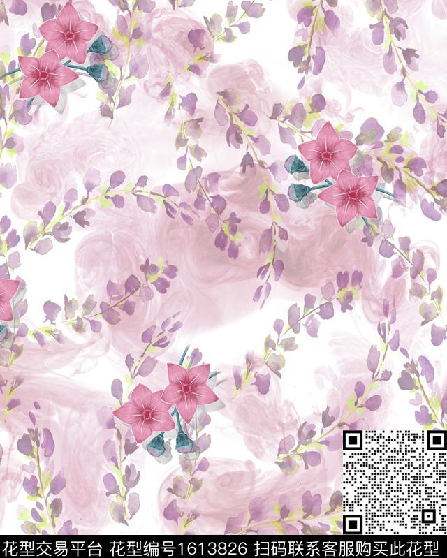 花卉水彩花卉底纹数码印花花型下载（图片编号: 1613826） - 瓦栏（Walan）