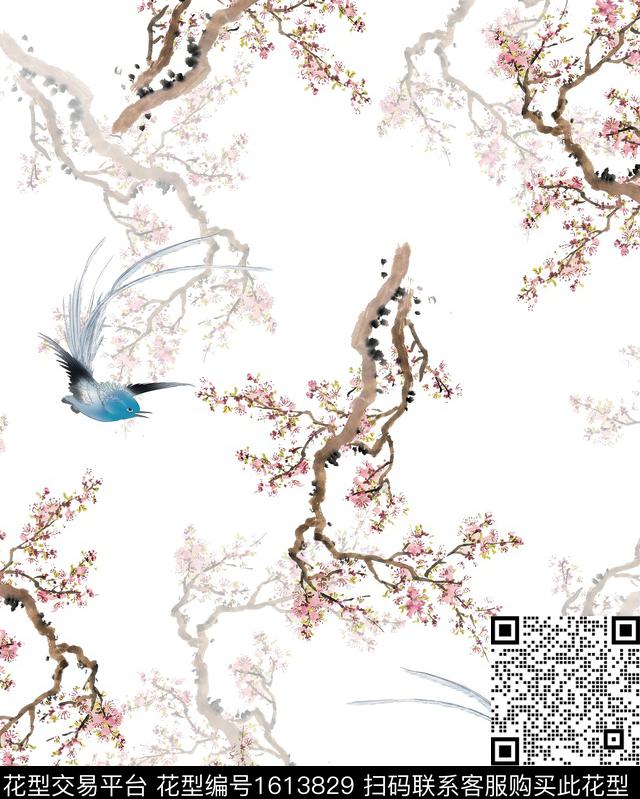中国风鸟梅花数码印花花型下载（图片编号: 1613829） - 瓦栏（Walan）