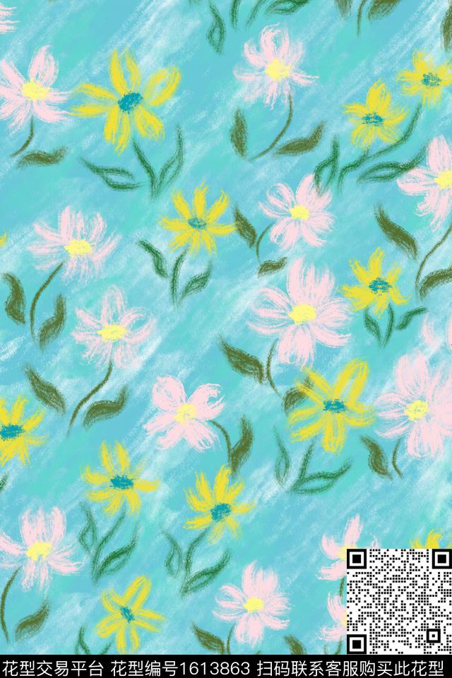 花卉肌理笔触数码印花花型下载（图片编号: 1613863） - 瓦栏（Walan）