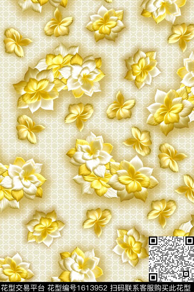 绣花花型满版散花底纹数码印花花型下载（图片编号: 1613952） - 瓦栏（Walan）