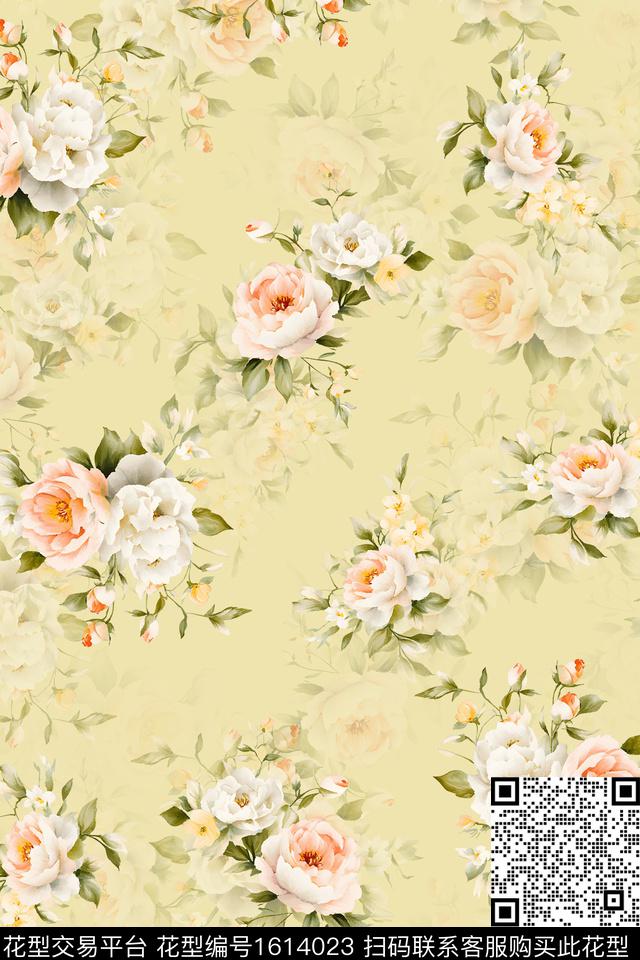 影花花卉手绘数码印花花型下载（图片编号: 1614023） - 瓦栏（Walan）