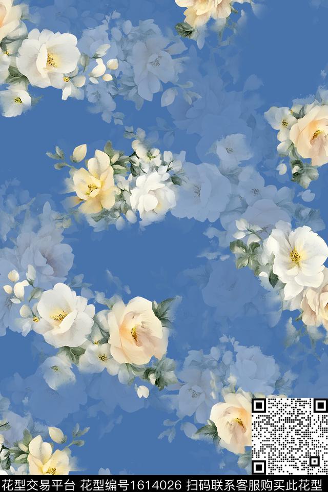 影花花卉水彩花卉数码印花花型下载（图片编号: 1614026） - 瓦栏（Walan）