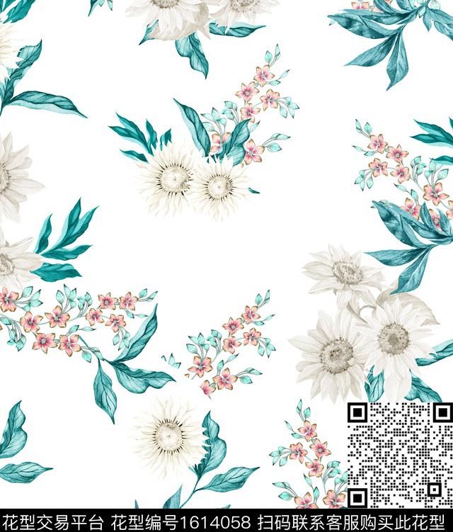 花卉清爽底花卉小清新数码印花花型下载（图片编号: 1614058） - 瓦栏（Walan）