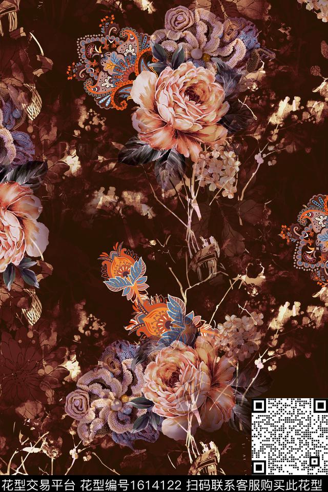 花卉中老年民族花卉数码印花花型下载（图片编号: 1614122） - 瓦栏（Walan）