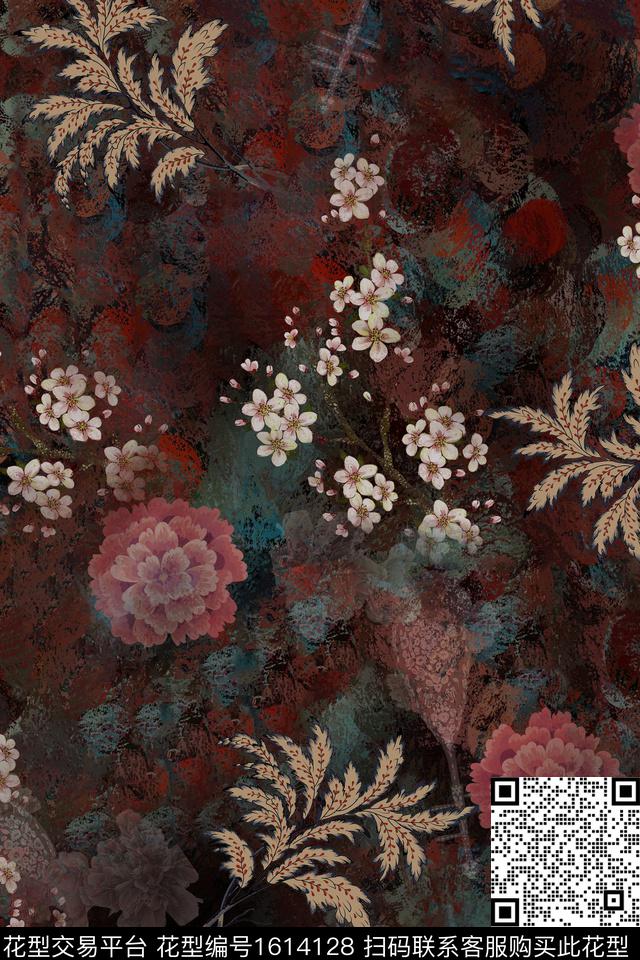 花卉中老年香云纱数码印花花型下载（图片编号: 1614128） - 瓦栏（Walan）