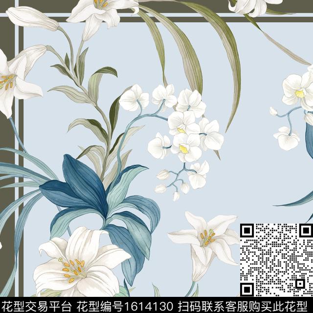 清爽底花卉花卉丝巾数码印花花型下载（图片编号: 1614130） - 瓦栏（Walan）