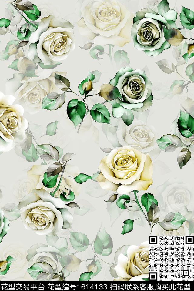 影花花卉手绘数码印花花型下载（图片编号: 1614133） - 瓦栏（Walan）