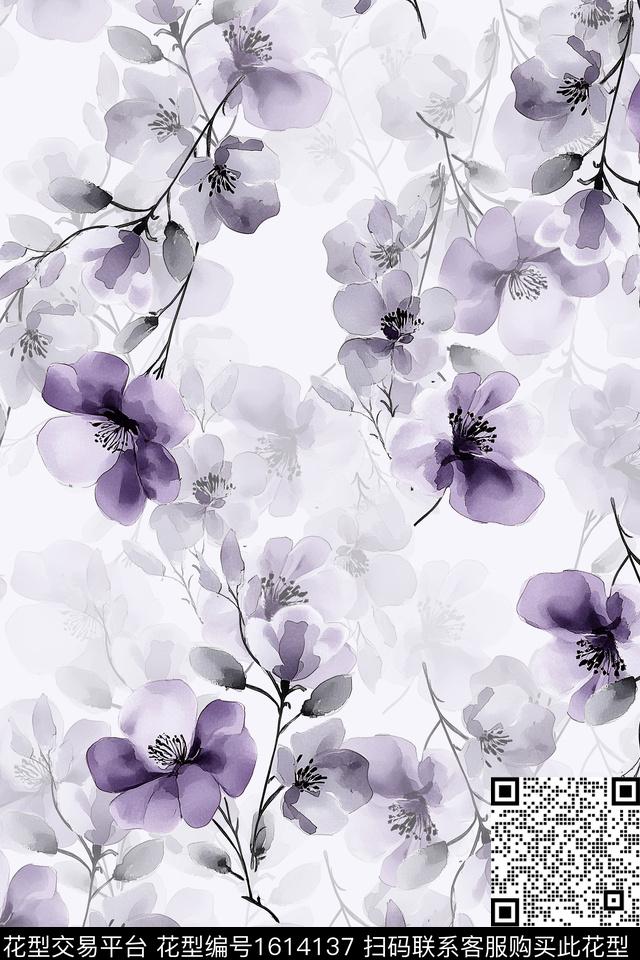 影花花卉水彩花卉数码印花花型下载（图片编号: 1614137） - 瓦栏（Walan）