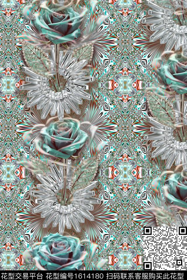 花卉底纹传统纹样数码印花花型下载（图片编号: 1614180） - 瓦栏（Walan）