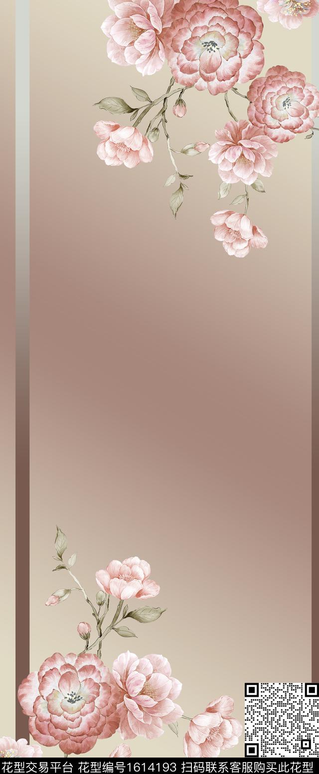 手绘大花花卉渐变数码印花花型下载（图片编号: 1614193） - 瓦栏（Walan）