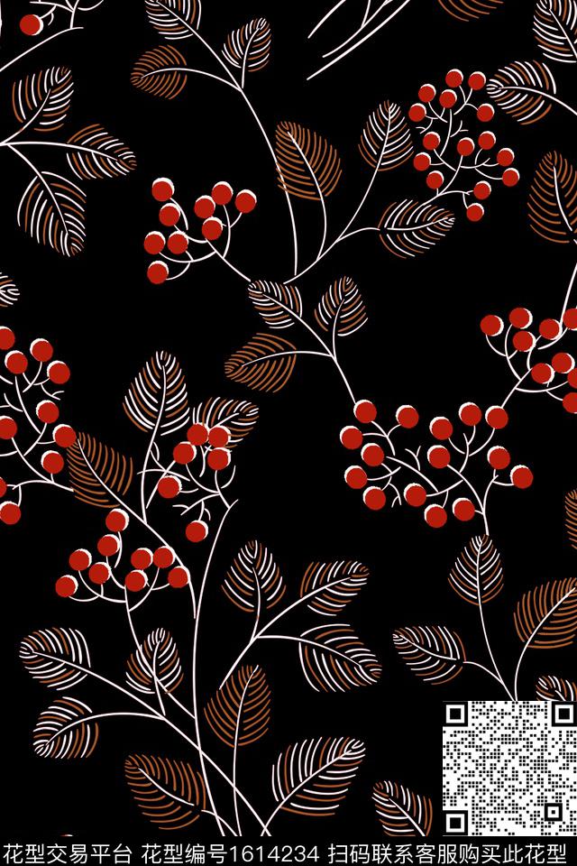 黑底花卉花卉中老年数码印花花型下载（图片编号: 1614234） - 瓦栏（Walan）