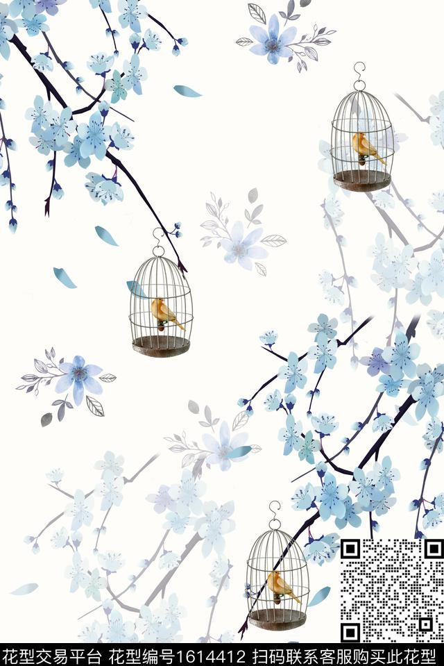 小碎花水彩花卉樱花数码印花花型下载（图片编号: 1614412） - 瓦栏（Walan）