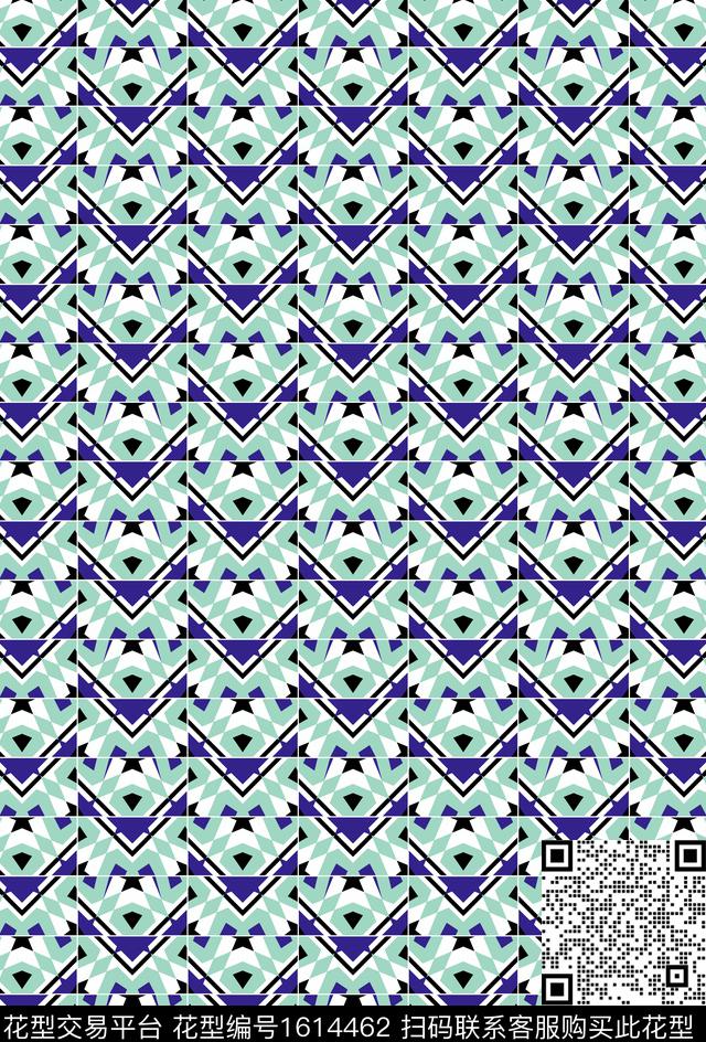 线条画格子混合拼接传统印花花型下载（图片编号: 1614462） - 瓦栏（Walan）