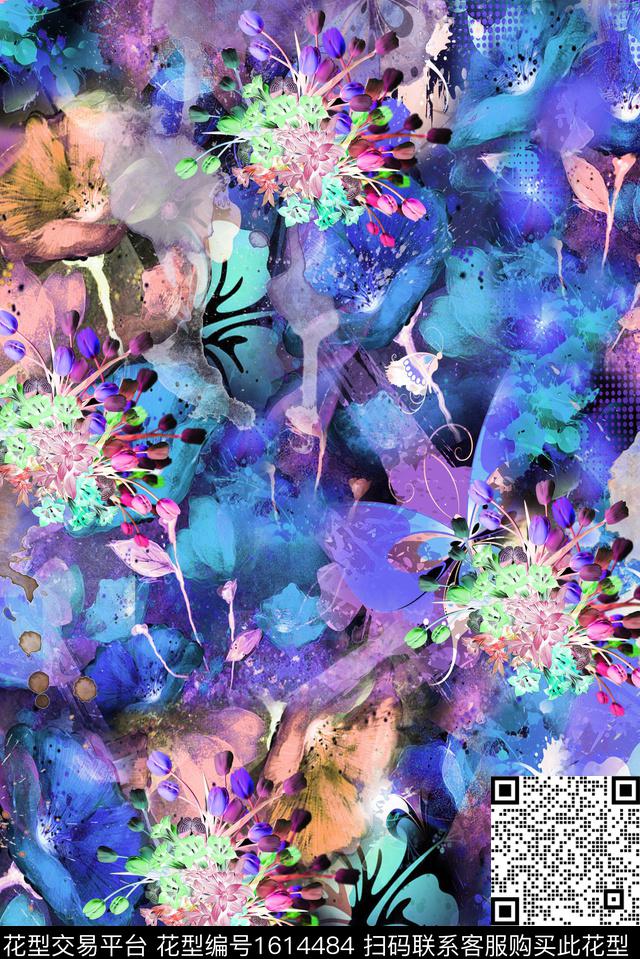 晕染肌理小碎花笔触数码印花花型下载（图片编号: 1614484） - 瓦栏（Walan）