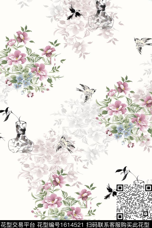 花卉影花水彩花卉数码印花花型下载（图片编号: 1614521） - 瓦栏（Walan）