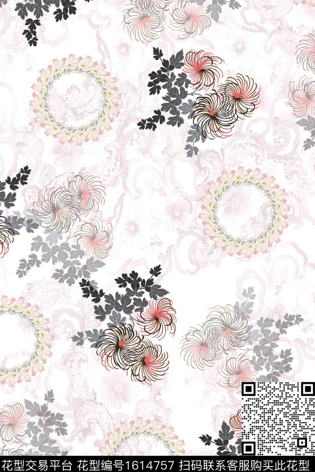 花卉水彩花环数码印花花型下载（图片编号: 1614757） - 瓦栏（Walan）