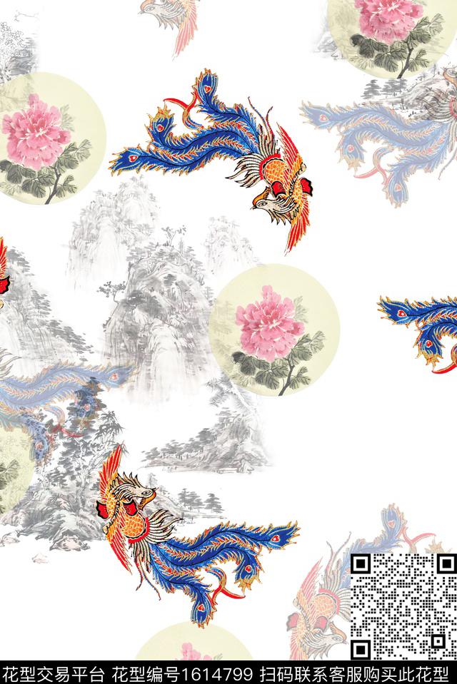 古典花纹民族风水墨风数码印花花型下载（图片编号: 1614799） - 瓦栏（Walan）