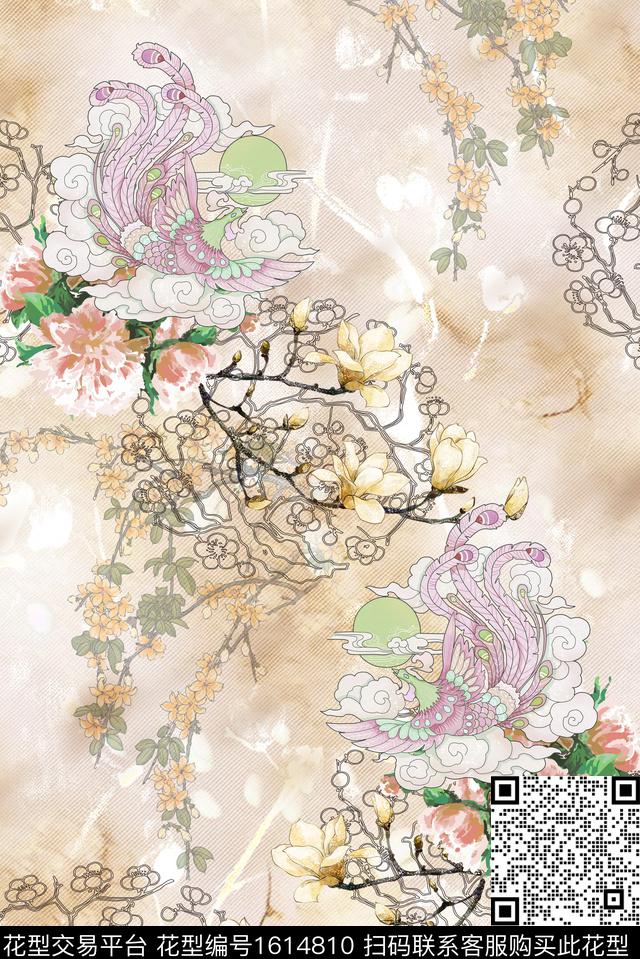 花卉中国风玉兰花数码印花花型下载（图片编号: 1614810） - 瓦栏（Walan）