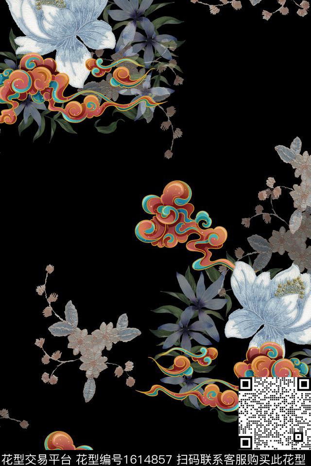 小碎花水彩花卉荷花数码印花花型下载（图片编号: 1614857） - 瓦栏（Walan）