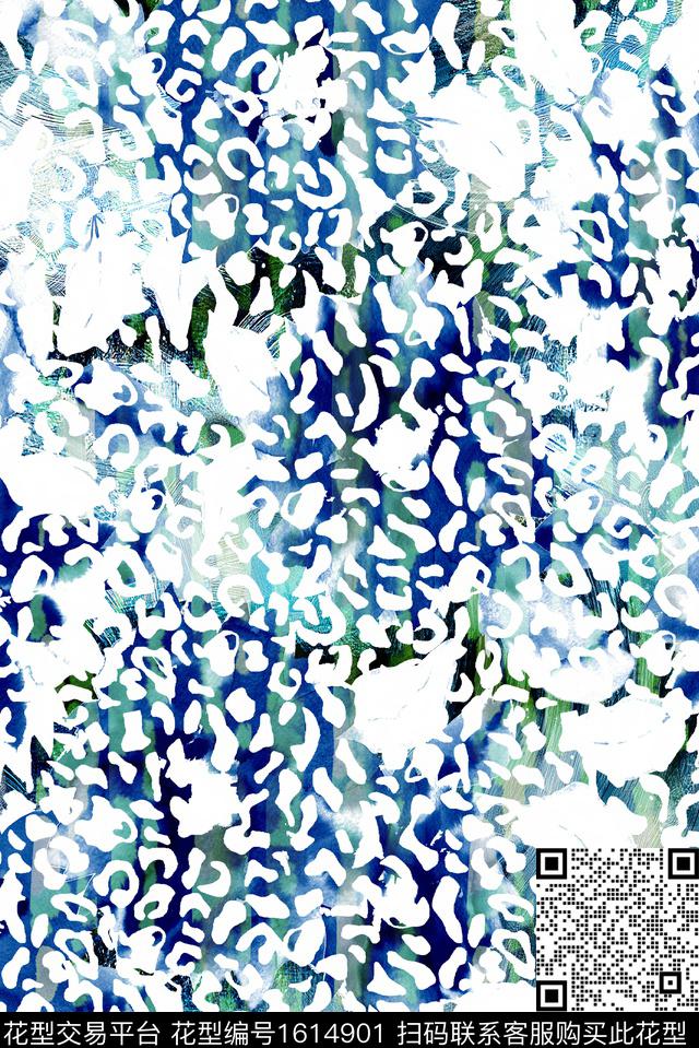 豹纹晕染肌理抽象花卉数码印花花型下载（图片编号: 1614901） - 瓦栏（Walan）
