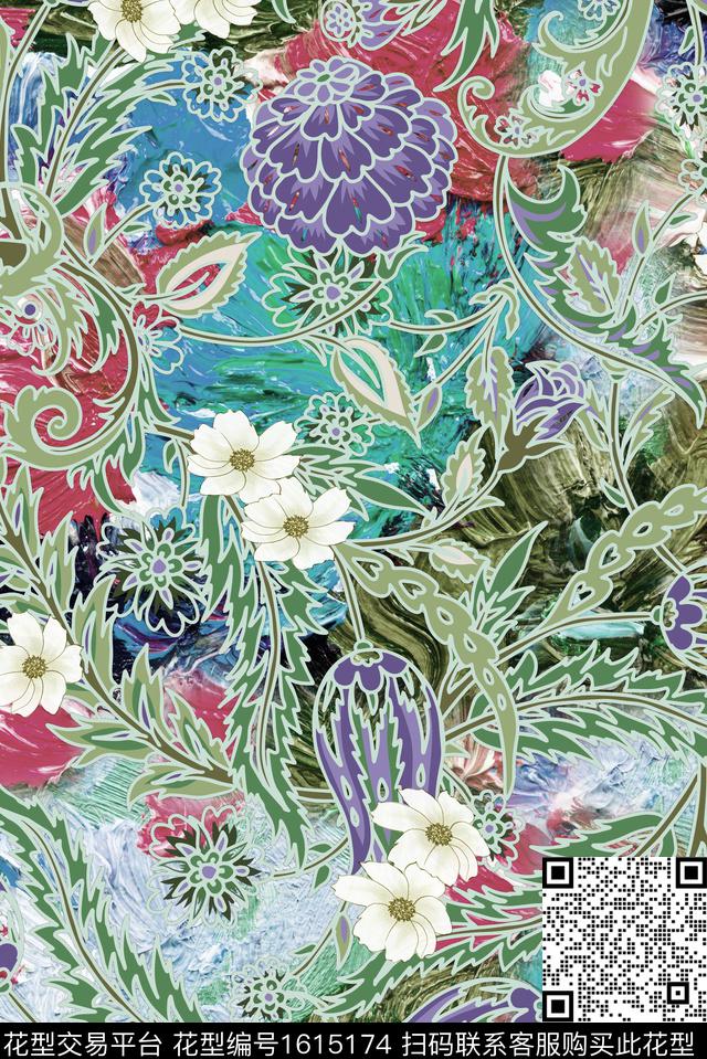 晕染肌理古典花纹小碎花数码印花花型下载（图片编号: 1615174） - 瓦栏（Walan）