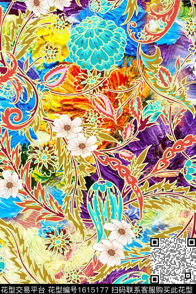 晕染肌理古典花纹小碎花数码印花花型下载（图片编号: 1615177） - 瓦栏（Walan）