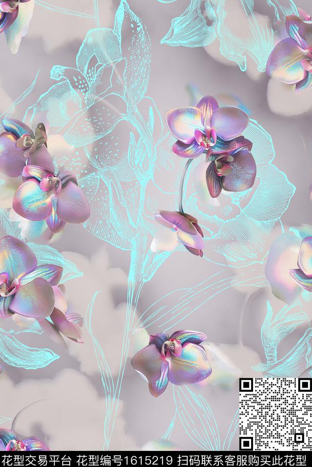 风格化花卉花卉简影数码印花花型下载（图片编号: 1615219） - 瓦栏（Walan）