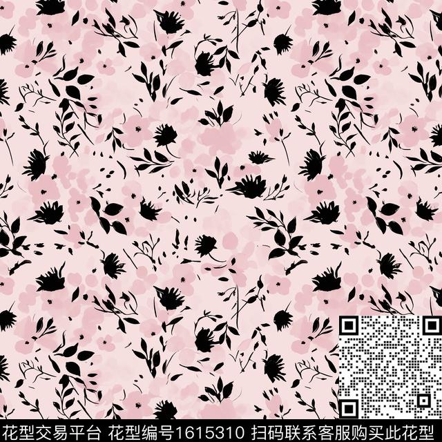 花卉抽象花卉剪影数码印花花型下载（图片编号: 1615310） - 瓦栏（Walan）