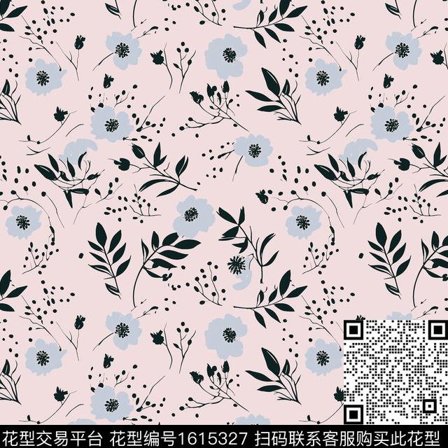 花卉小碎花剪影数码印花花型下载（图片编号: 1615327） - 瓦栏（Walan）