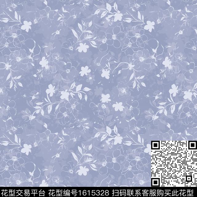 花卉剪影小碎花数码印花花型下载（图片编号: 1615328） - 瓦栏（Walan）