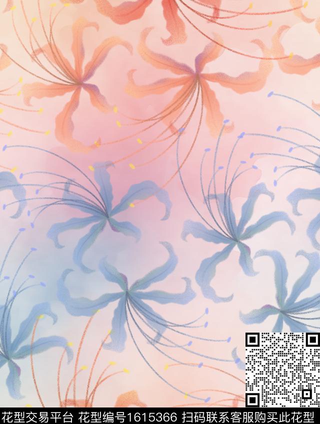 花卉少女水彩花卉数码印花花型下载（图片编号: 1615366） - 瓦栏（Walan）