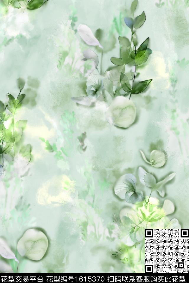 花卉水彩植物水墨渲染数码印花花型下载（图片编号: 1615370） - 瓦栏（Walan）