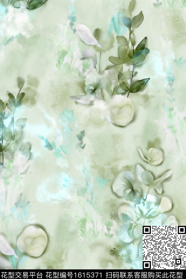 花卉水彩植物水墨渲染数码印花花型下载（图片编号: 1615371） - 瓦栏（Walan）