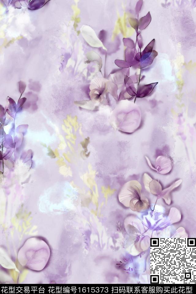 花卉水彩植物水墨渲染数码印花花型下载（图片编号: 1615373） - 瓦栏（Walan）