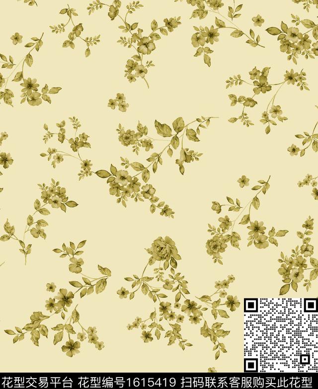 小碎花花卉清爽底花卉数码印花花型下载（图片编号: 1615419） - 瓦栏（Walan）