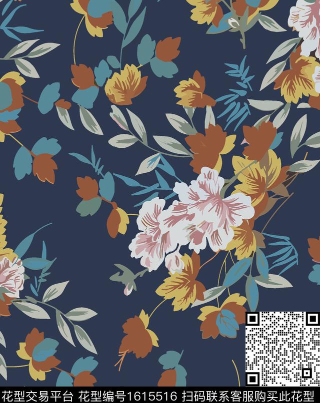 植物花卉清爽底花卉数码印花花型下载（图片编号: 1615516） - 瓦栏（Walan）