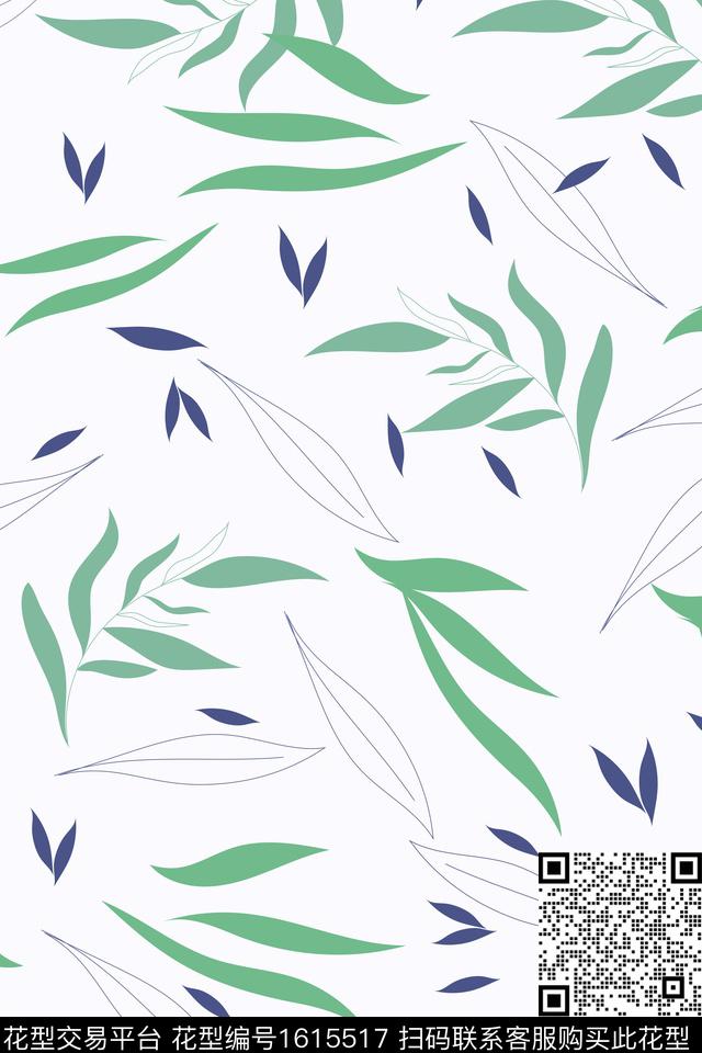 小清新植物叶子手绘数码印花花型下载（图片编号: 1615517） - 瓦栏（Walan）