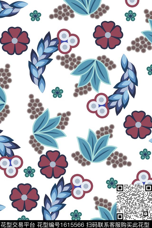 满版散花手绘花卉女装传统印花花型下载（图片编号: 1615566） - 瓦栏（Walan）