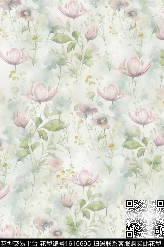 花卉朦胧花卉水彩花卉数码印花花型下载（图片编号: 1615695） - 瓦栏（Walan）