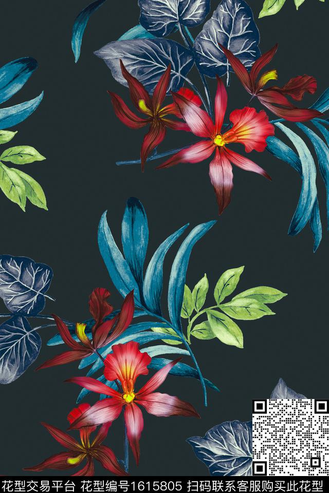 花卉中老年绿植树叶数码印花花型下载（图片编号: 1615805） - 瓦栏（Walan）