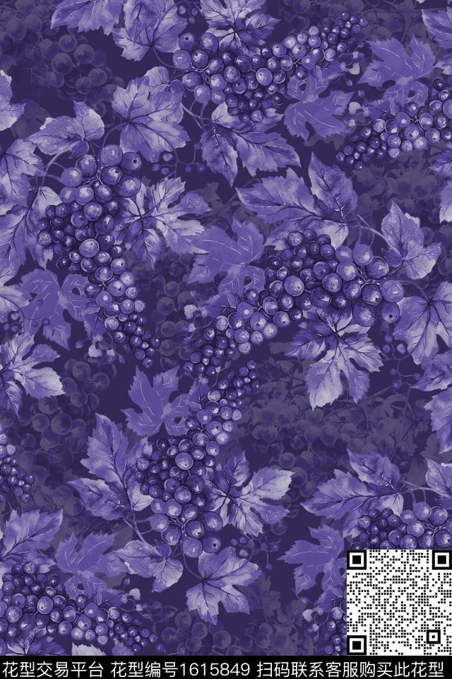 叶子葡萄水果数码印花花型下载（图片编号: 1615849） - 瓦栏（Walan）
