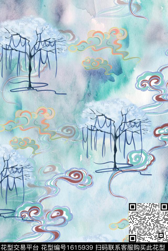 晕染肌理休闲祥云数码印花花型下载（图片编号: 1615939） - 瓦栏（Walan）