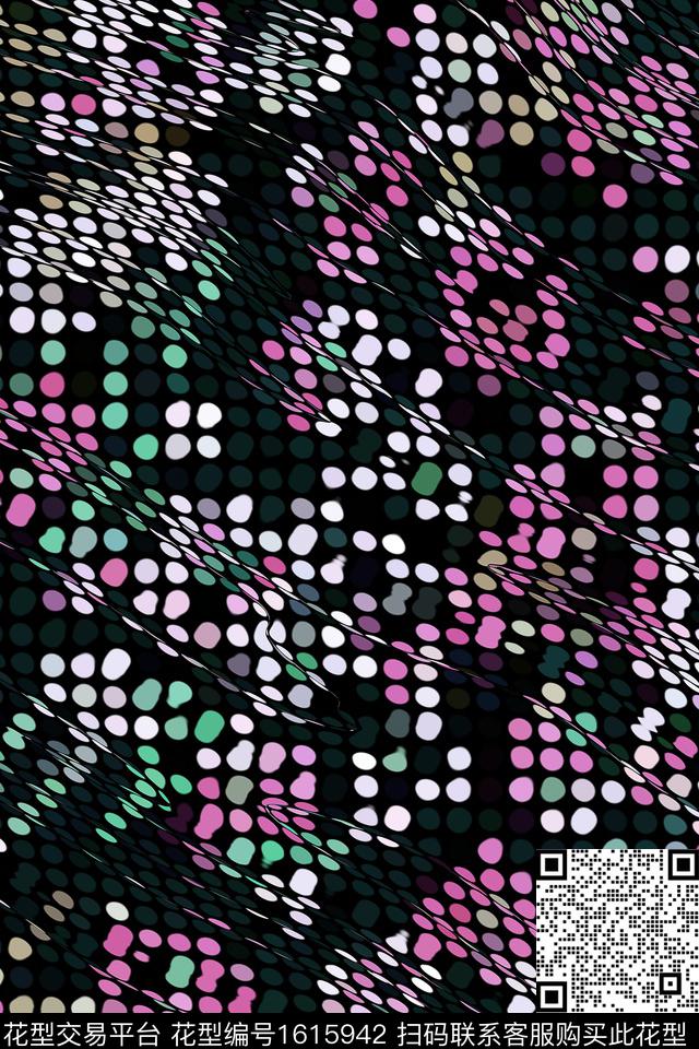 彩色几何波点混合拼接数码印花花型下载（图片编号: 1615942） - 瓦栏（Walan）