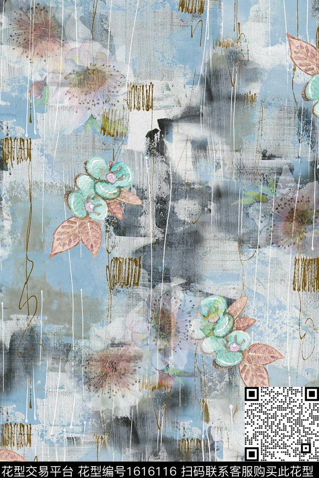 水彩花卉花卉影花数码印花花型下载（图片编号: 1616116） - 瓦栏（Walan）